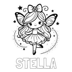 Pobarvanka imena STELLA in ljubka čarobna vila