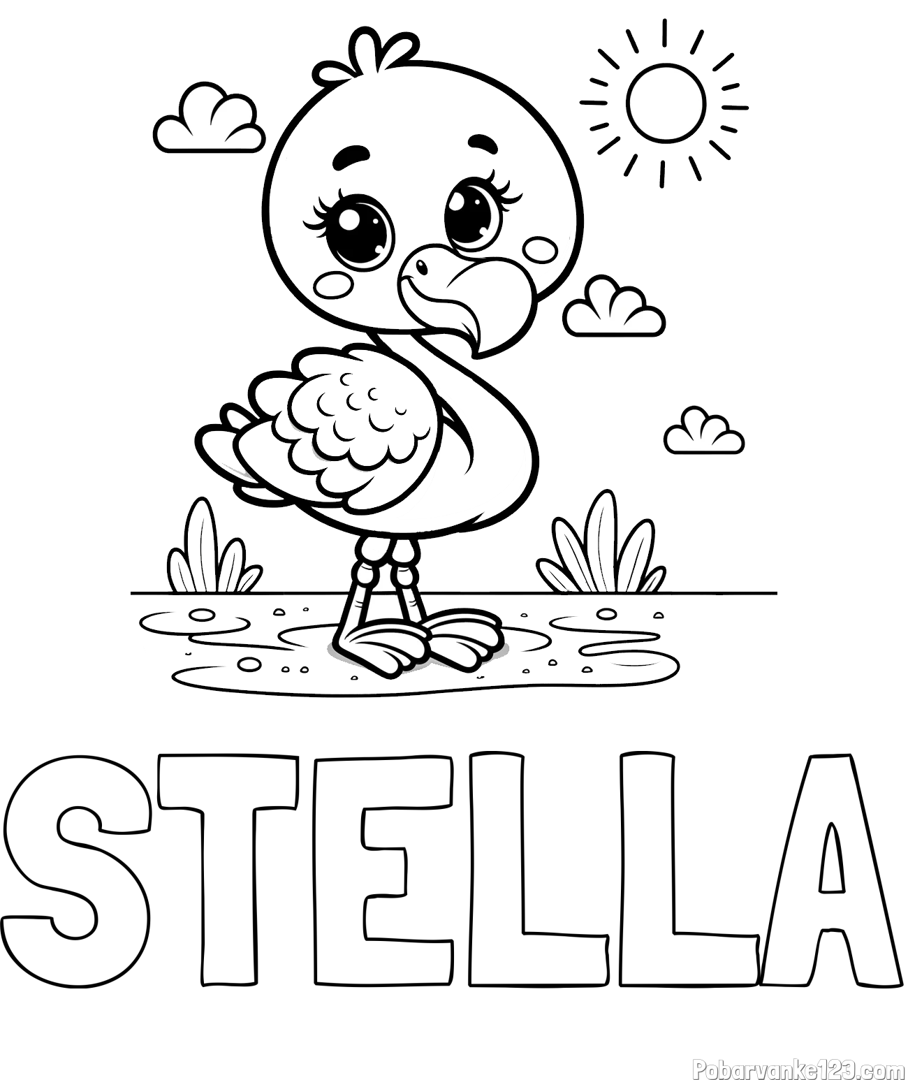 Pobarvanka imena STELLA in pobarvanka ljubkega flaminga