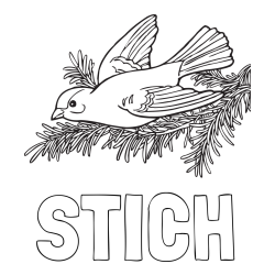 Online izdelana pobarvanka - Pobarvanka imena STICH in pobarvanka ptice na vejici