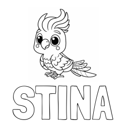 Online izdelana pobarvanka - Pobarvanka imena STINA in pobarvanka ljubke papige