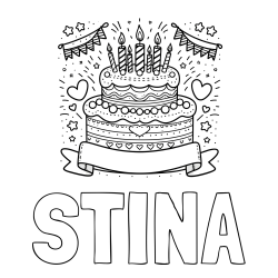 Online izdelana pobarvanka - Pobarvanka imena STINA in pobarvanka velike torte za rojstni dan