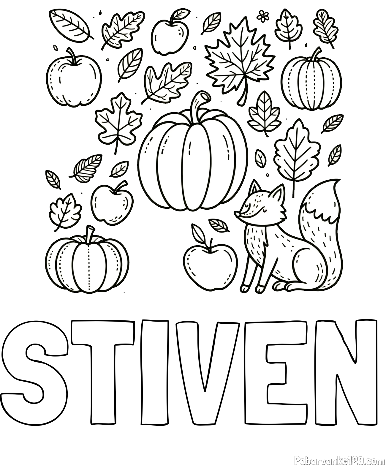 Pobarvanka imena STIVEN in pobarvanka z motivom jeseni
