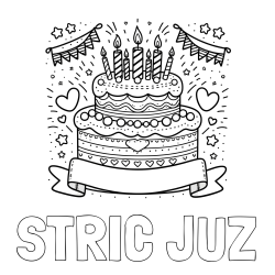 Online izdelana pobarvanka - Pobarvanka imena STRIC JUŽ in pobarvanka velike torte za rojstni dan