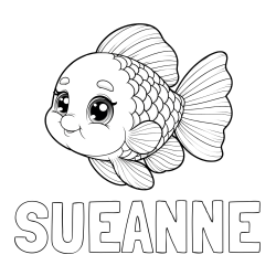 Online izdelana pobarvanka - Pobarvanka imena SUEANNE in ljubka pobarvanka starejše ribe