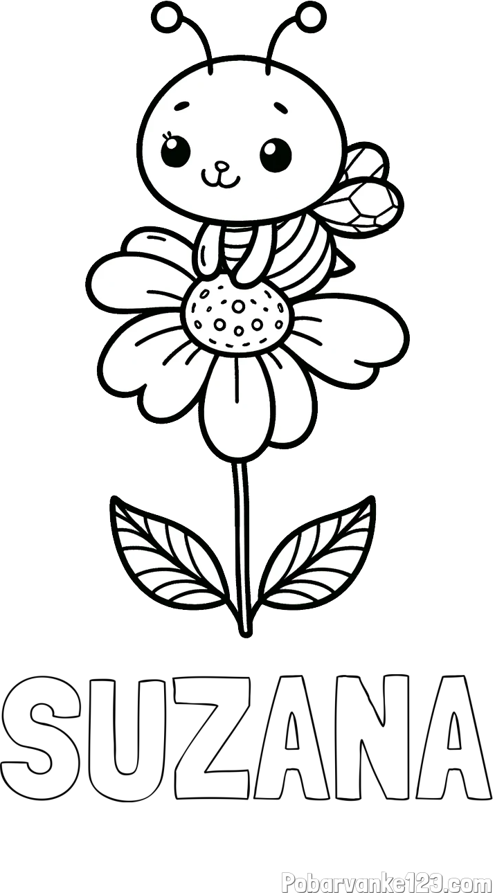 Pobarvanka imena SUZANA in pobarvanka ljubke čebelice na roži