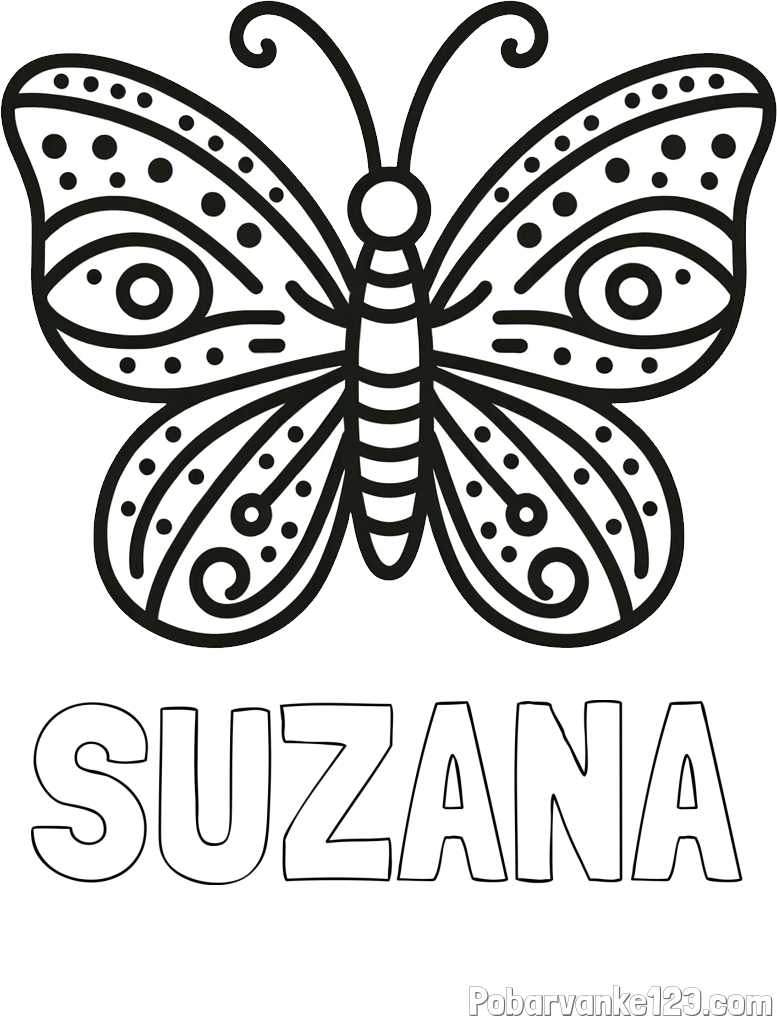 Pobarvanka imena SUZANA in preprosta pobarvanka metulja