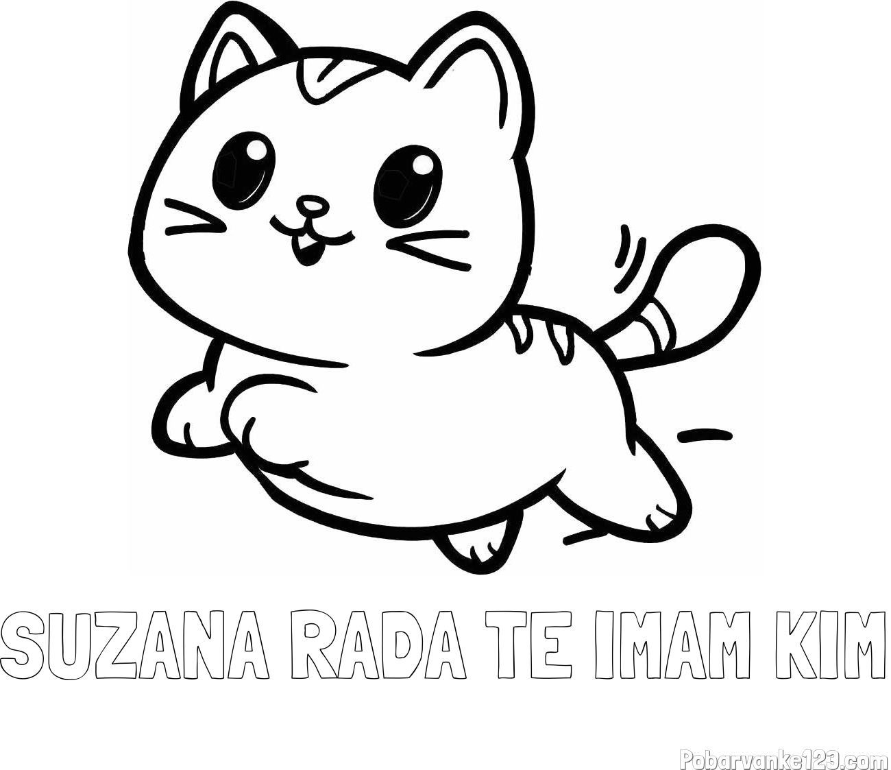 Pobarvanka imena SUZANA RADA TE IMAM KIM in pobarvanka prikupne mačke med tekom