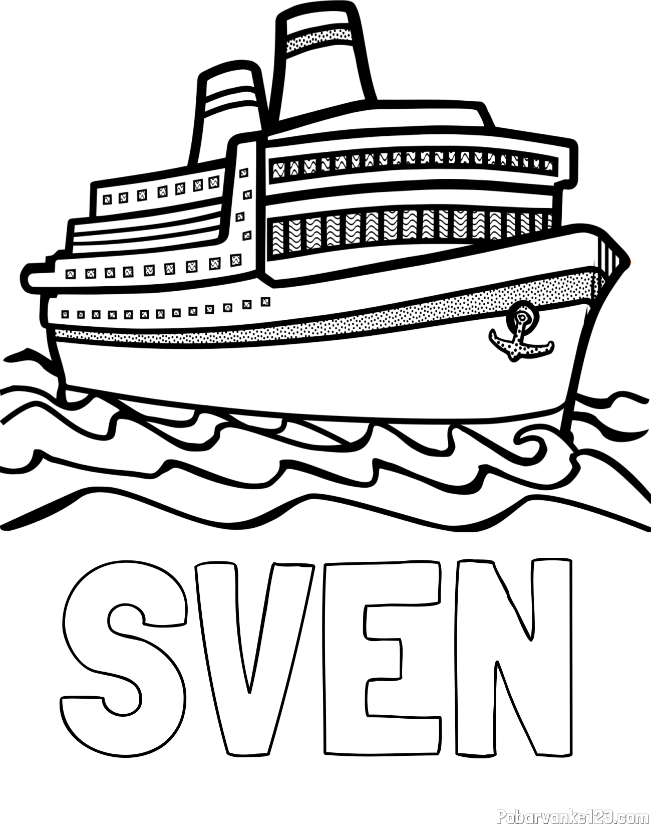Pobarvanka imena SVEN in pobarvanka velike potniške ladje