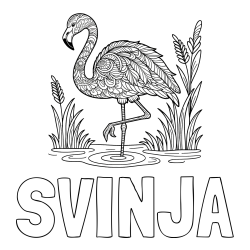 Online izdelana pobarvanka - Pobarvanka imena SVINJA in pobarvanka flaminga z abstraktnimi vzorci