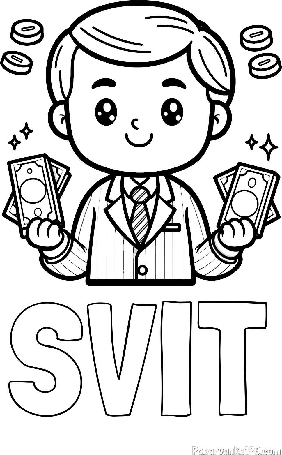 Pobarvanka imena SVIT in otroška pobarvanka bankirja z veliko denarja