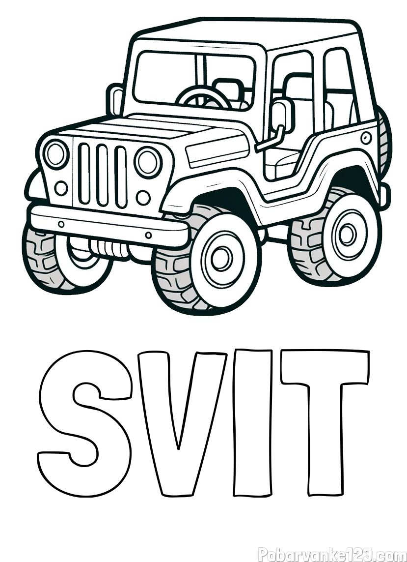 Pobarvanka imena SVIT in preprosta pobarvanka jeep-a
