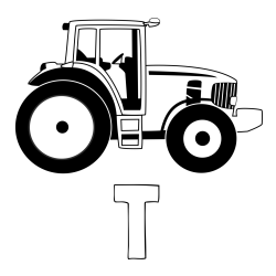Online izdelana pobarvanka - Pobarvanka imena T in pobarvanka velikega in zmogljivega traktorja