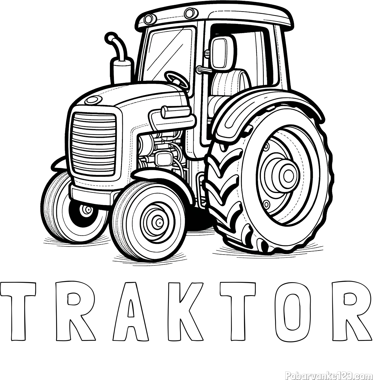 Pobarvanka imena T R A K T O R in pobarvanka starega, a lepega traktorja