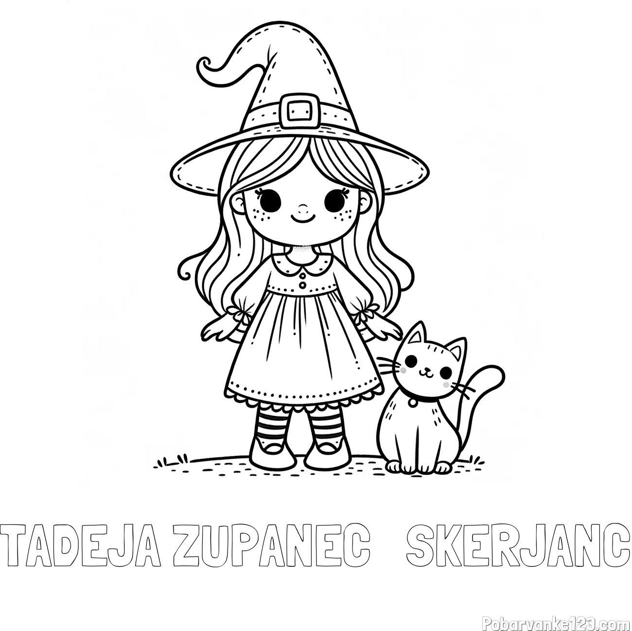 Pobarvanka imena TADEJA ZUPANEC   ŠKERJANC in Čudovita pobarvanka ljubke čarovnice in nasmejane mačke