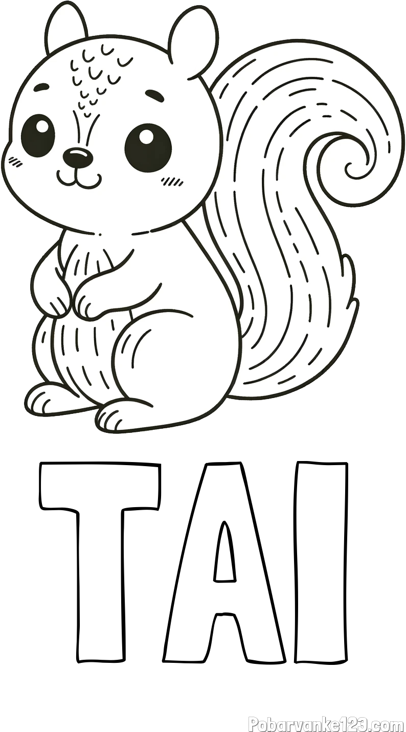 Pobarvanka imena TAI in otroška pobarvanka veveričke