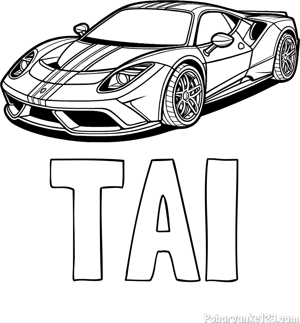 Pobarvanka imena TAI in pobarvanka čudovitega športnega avtomobila