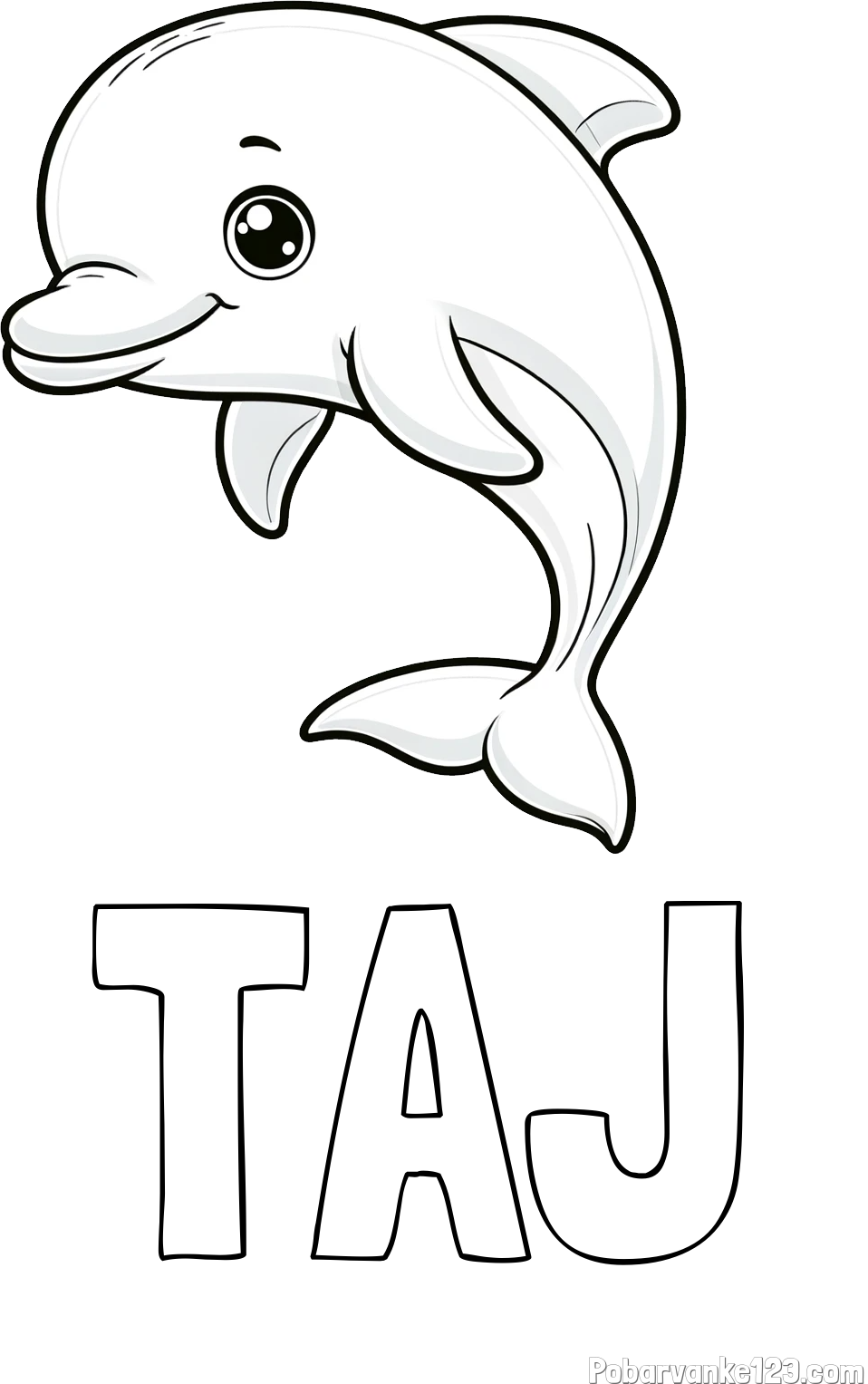Pobarvanka imena TAJ in otroška pobarvanka ljubkega delfina