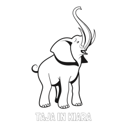 Online izdelana pobarvanka - Pobarvanka imena TAJA IN KIARA in pobarvanka slončka z rilcem dvignjenim visoko v zrak
