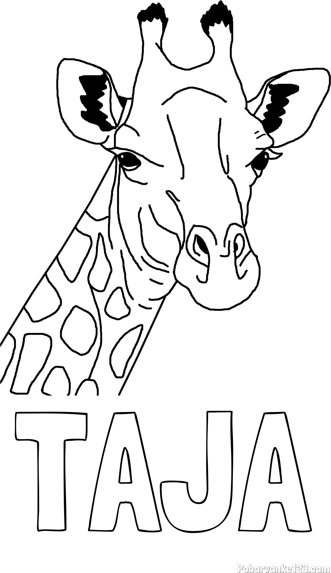 Pobarvanka imena TAJA in lepa pobarvanka žirafje glave