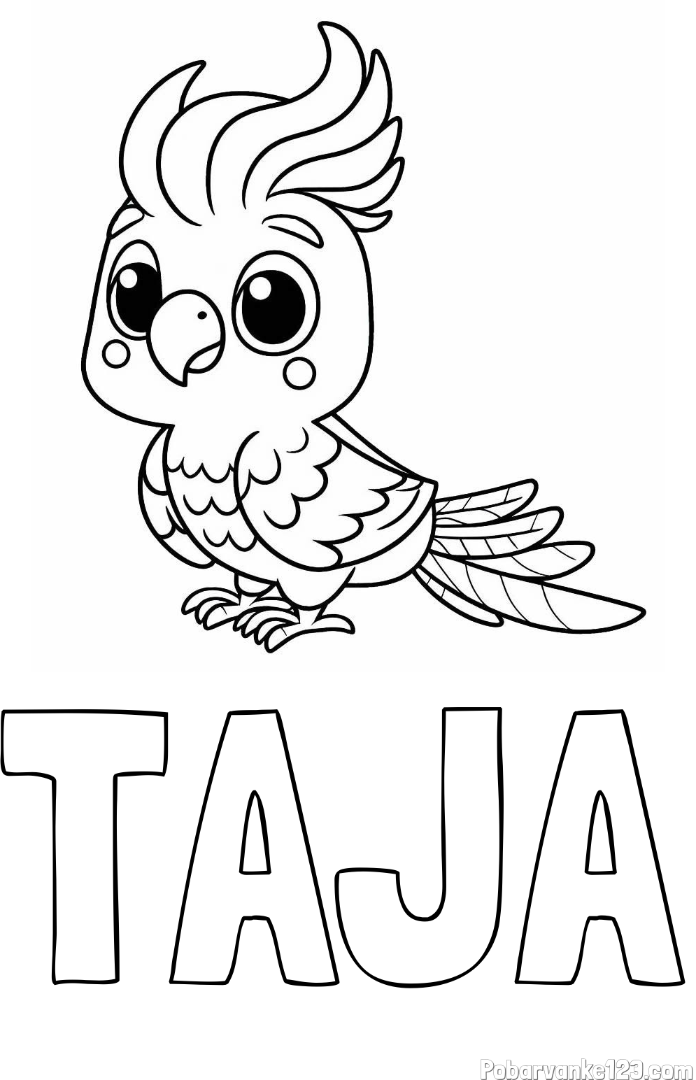 Pobarvanka imena TAJA in pobarvanka ljubke papige