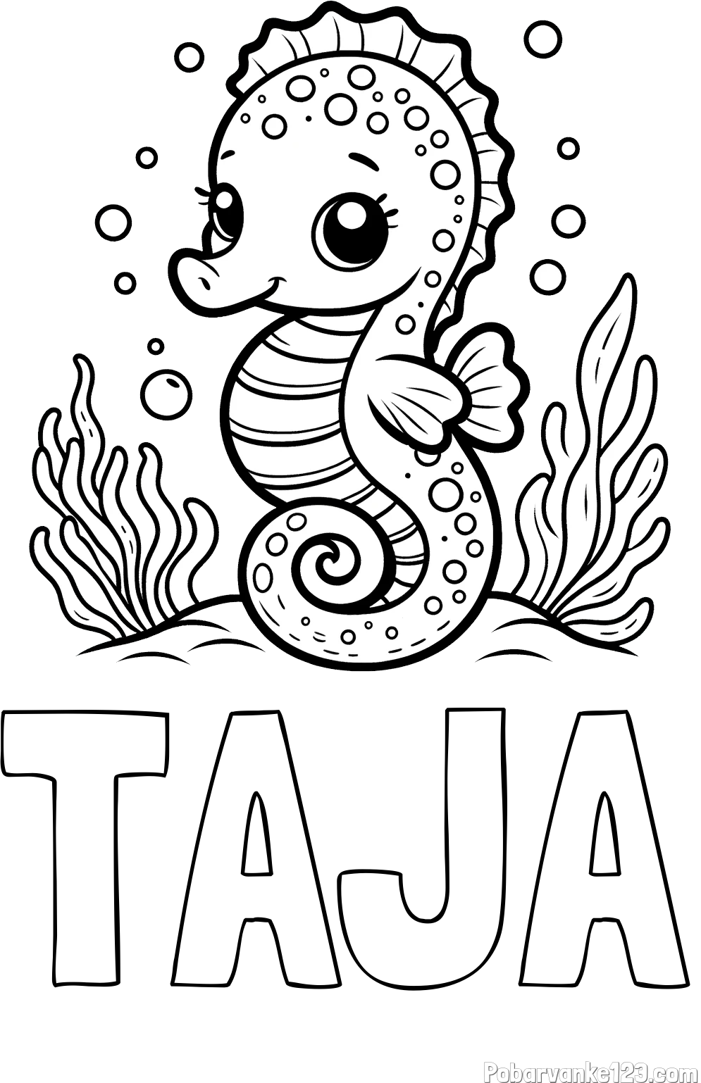 Pobarvanka imena TAJA in pobarvanka morskega konjička