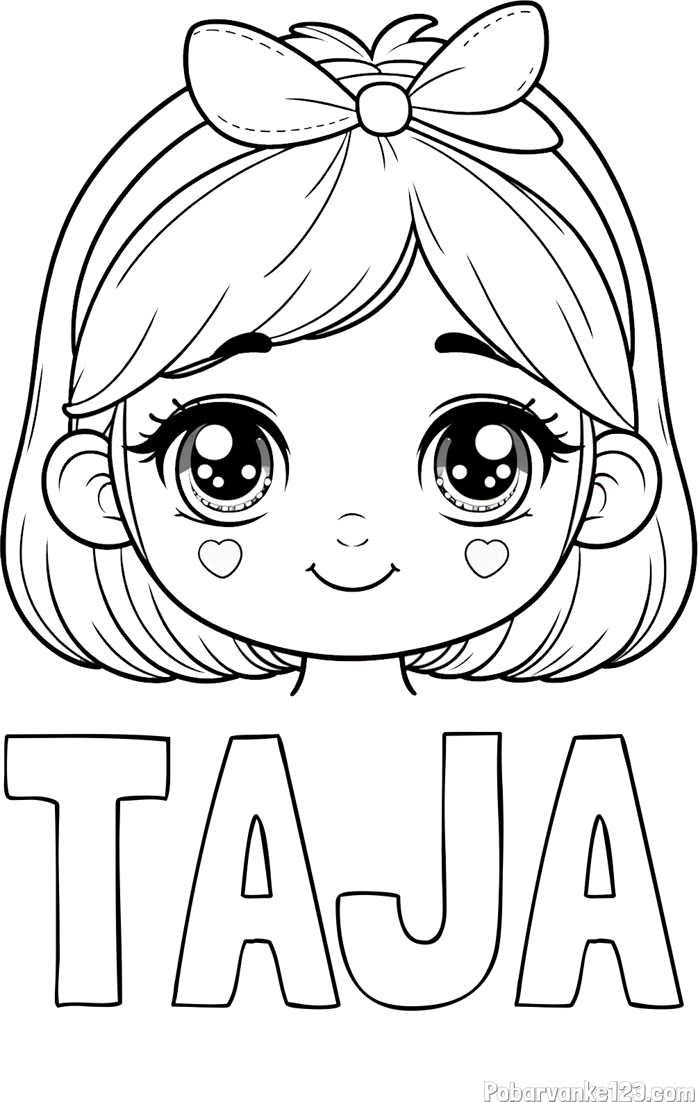Pobarvanka imena TAJA in pobarvanka obraza ljubke punčke
