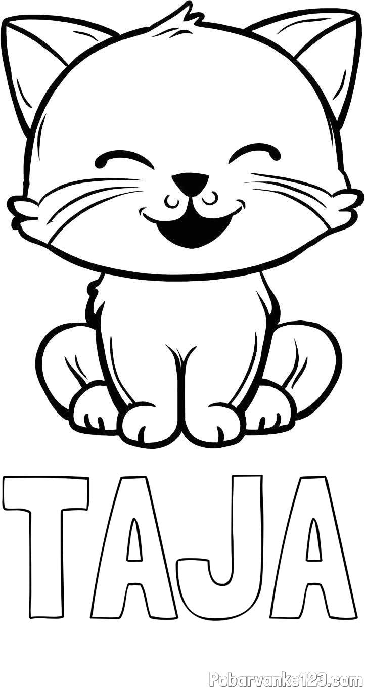 Pobarvanka imena TAJA in pobarvanka prikupne mačke