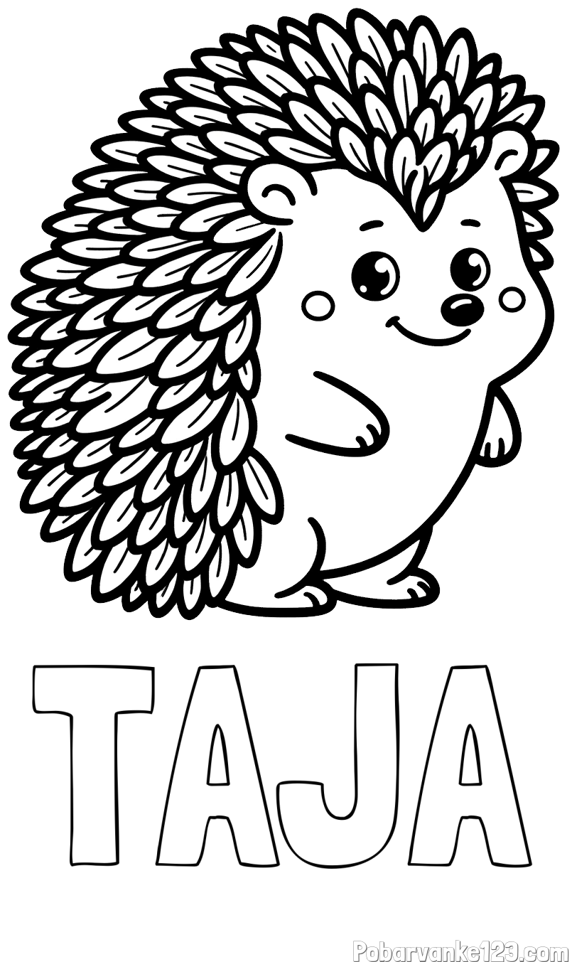 Pobarvanka imena TAJA in pobarvanka prisrčnega ježka