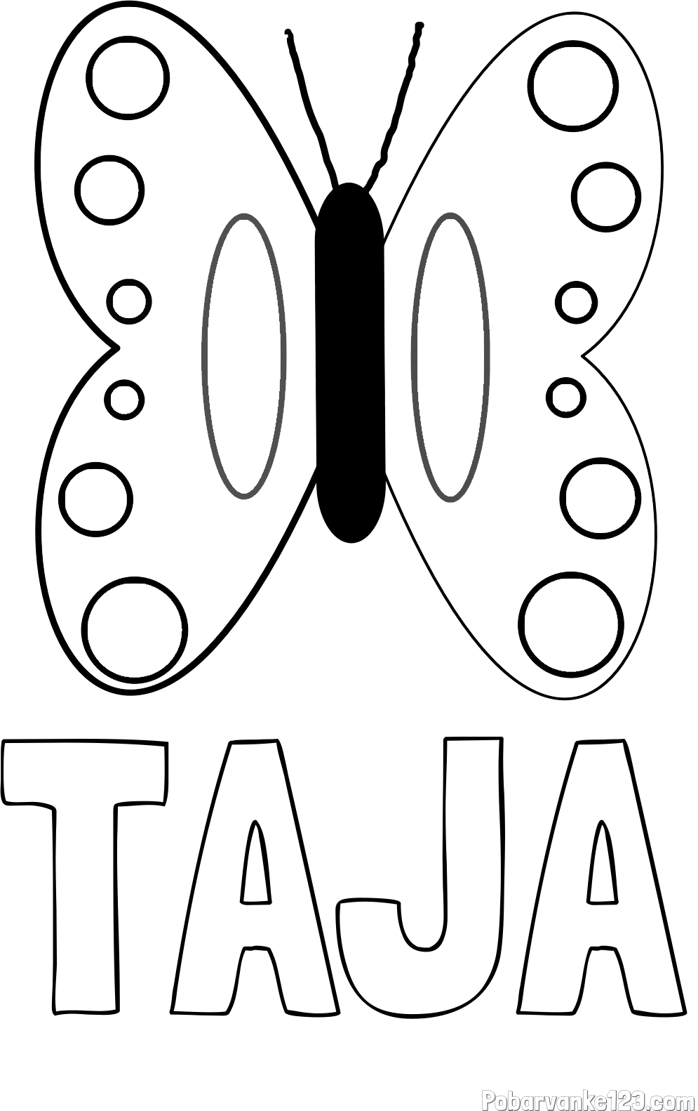 Pobarvanka imena TAJA in preprosta otroška pobarvanka metuljčka