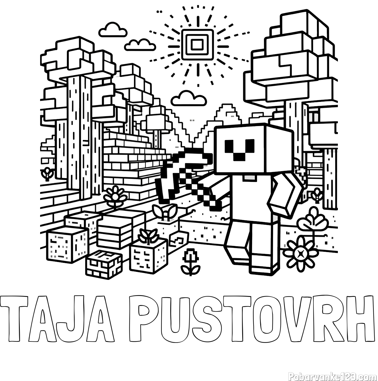 Pobarvanka imena TAJA PUSTOVRH in pobarvanka Minecraft sveta