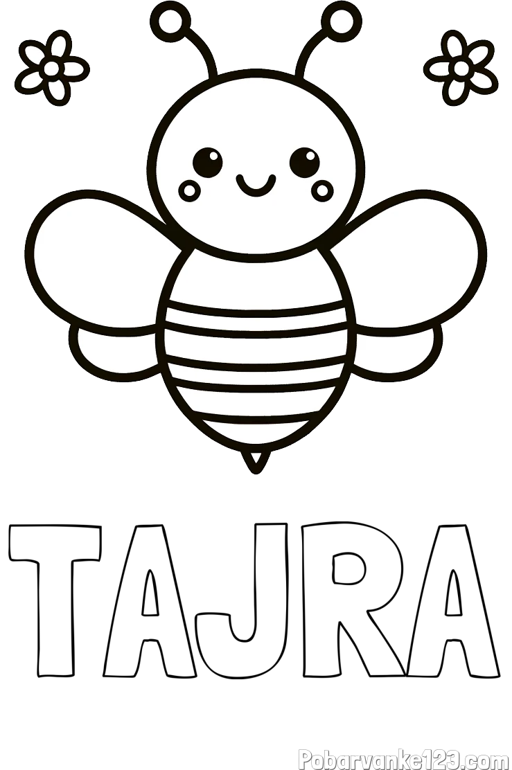 Pobarvanka imena TAJRA in otroška pobarvanka čebele
