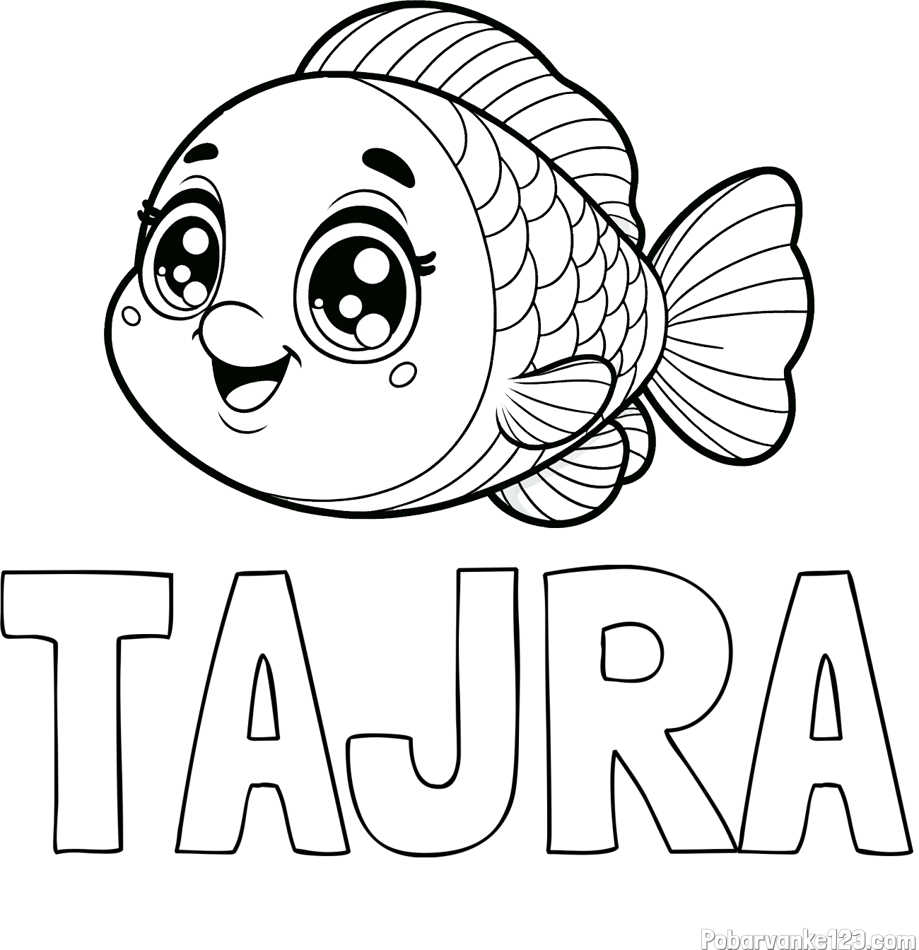 Pobarvanka imena TAJRA in pobarvanka prisrčne ribe