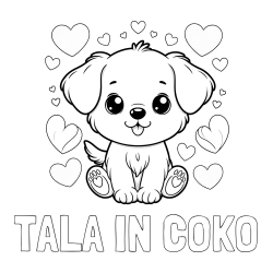 Online izdelana pobarvanka - Pobarvanka imena TALA IN ČOKO in pobarvanka ljubkega kužka obdanega s srčki