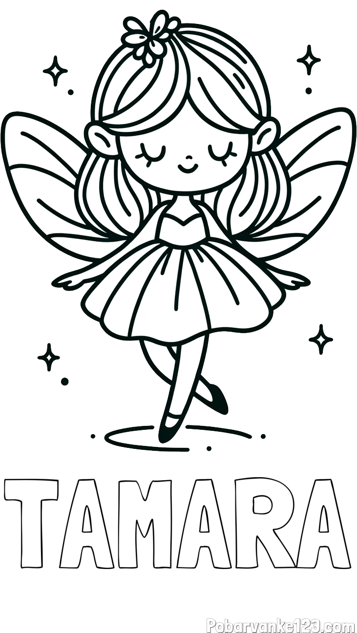 Pobarvanka imena TAMARA in enostavna pobarvanka čarobne vile