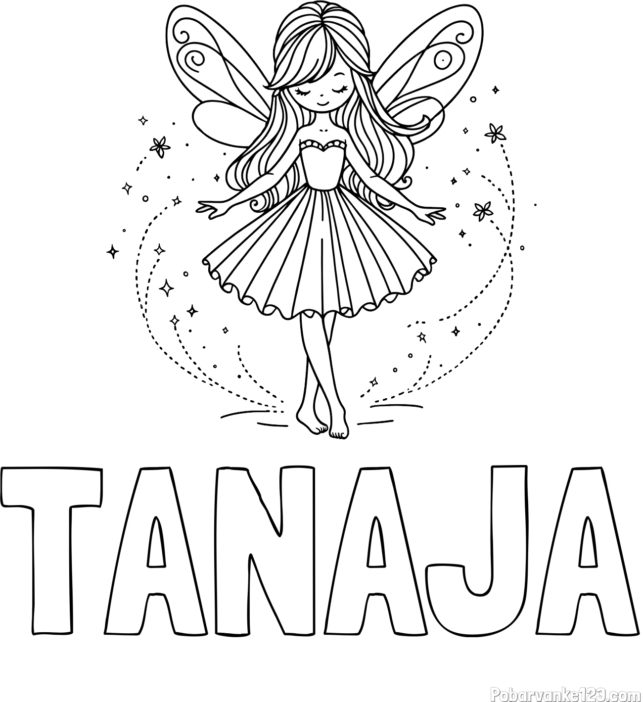 Pobarvanka imena TANAJA in pobarvanka ljubke čarobne vile