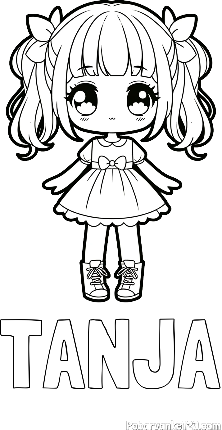 Pobarvanka imena TANJA in pobarvanka anime punčke