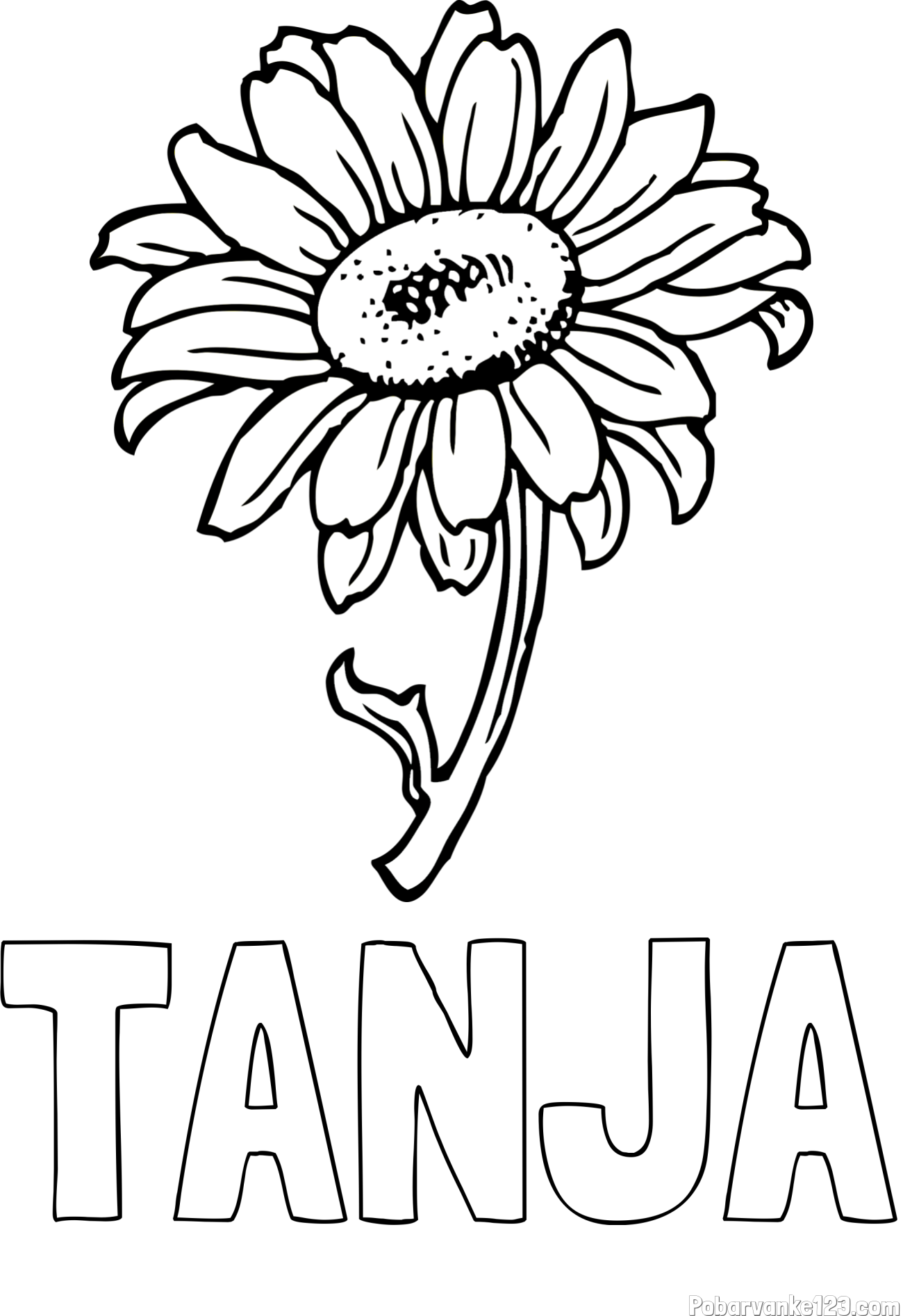Pobarvanka imena TANJA in pobarvanka lepe sončnice
