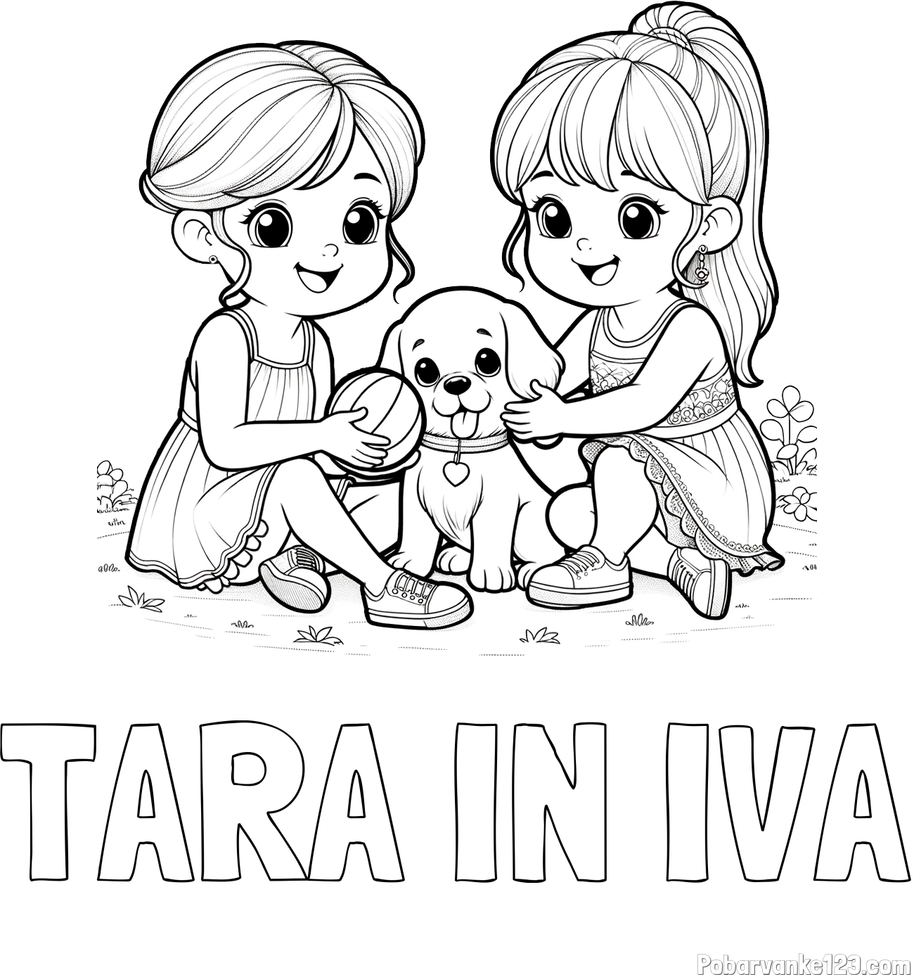 Pobarvanka imena TARA IN IVA in pobarvanka prijateljic s kužkom