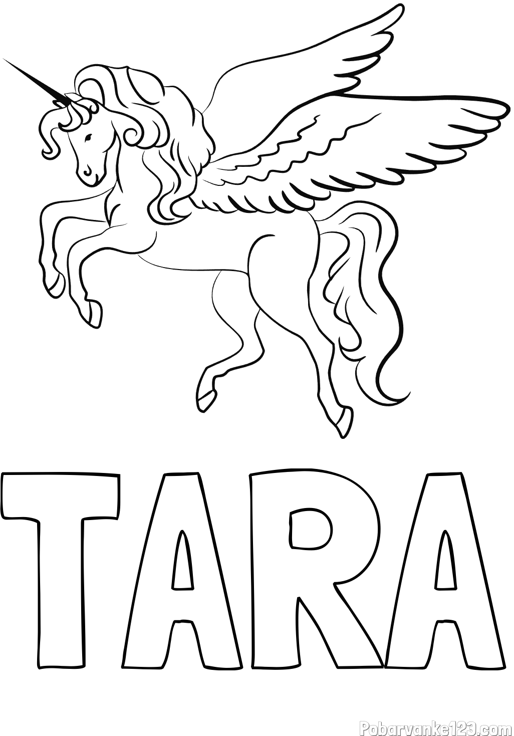 Pobarvanka imena TARA in lepa pobarvanka samoroga