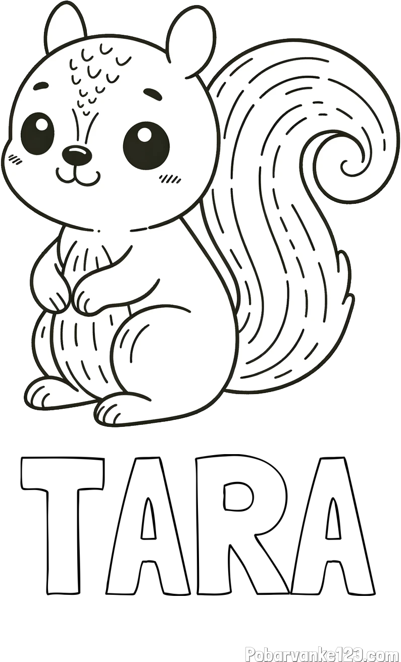 Pobarvanka imena TARA in otroška pobarvanka veveričke