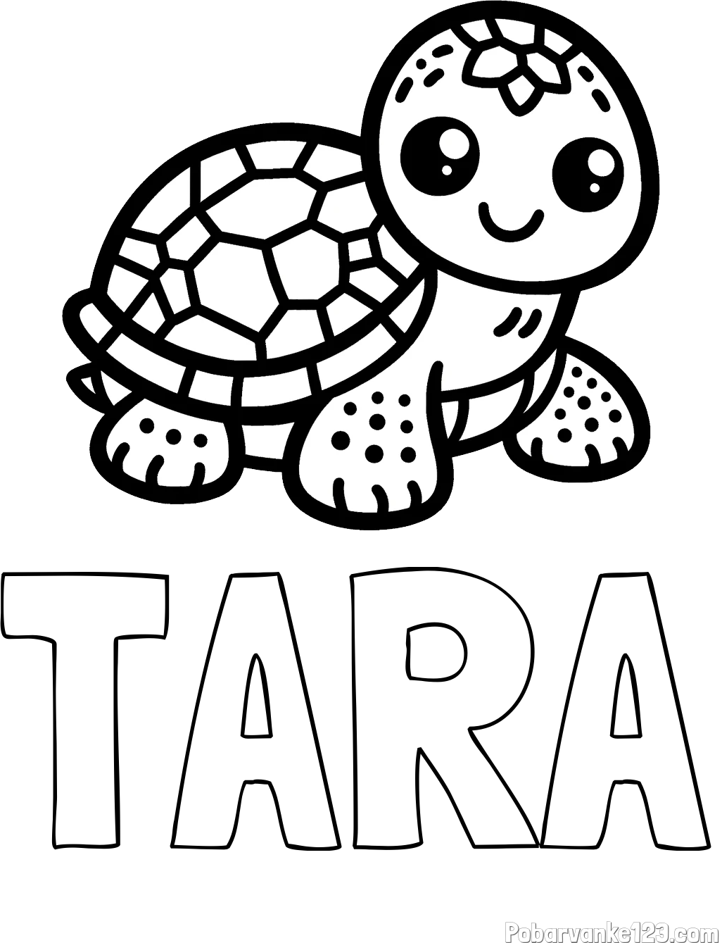 Pobarvanka imena TARA in otroška pobarvanka želve