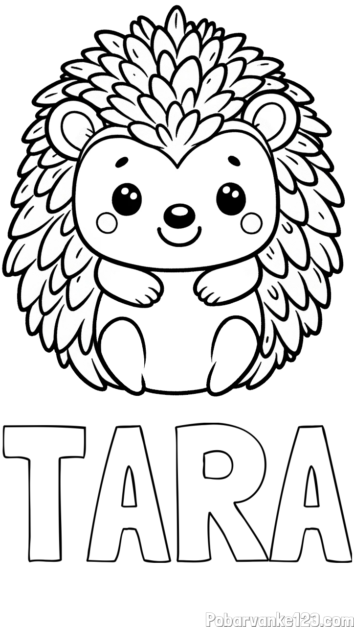 Pobarvanka imena TARA in pobarvanka prikupnega ježa