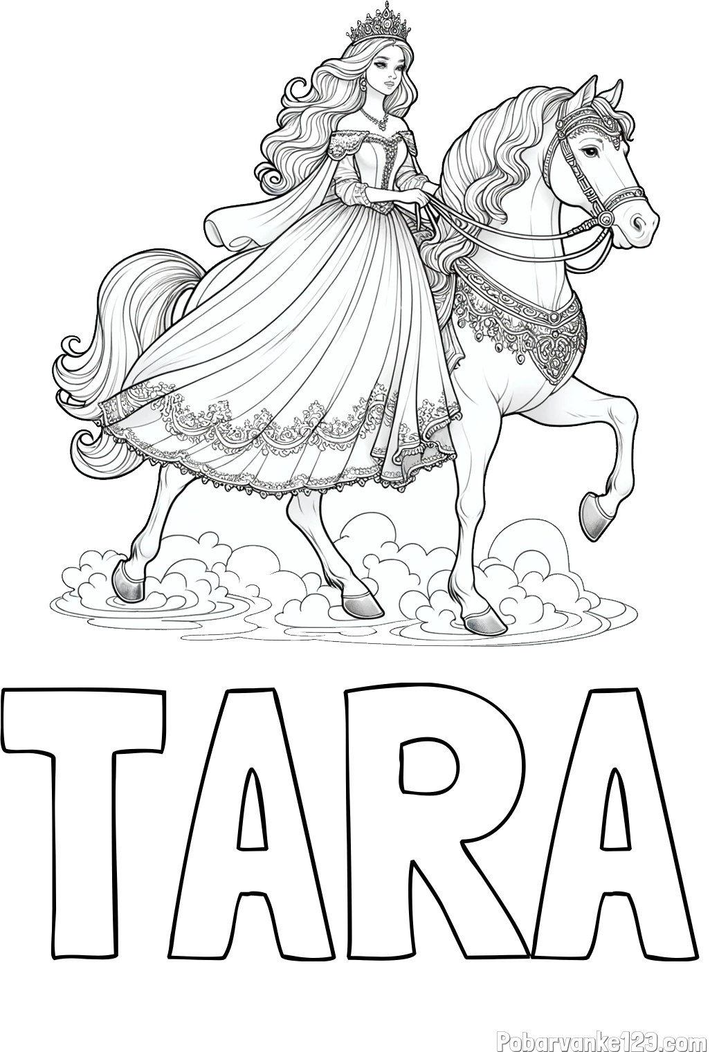 Pobarvanka imena TARA in pobarvanka princese na konju