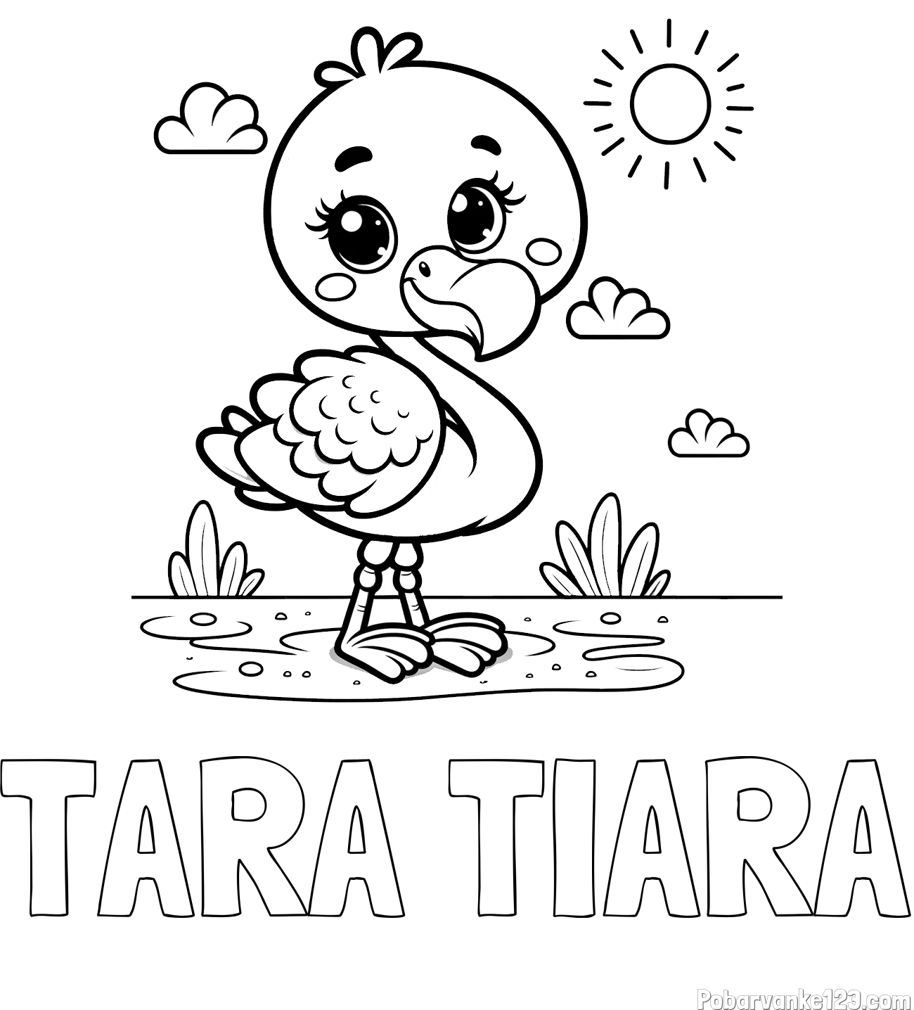 Pobarvanka imena TARA TIARA in pobarvanka ljubkega flaminga