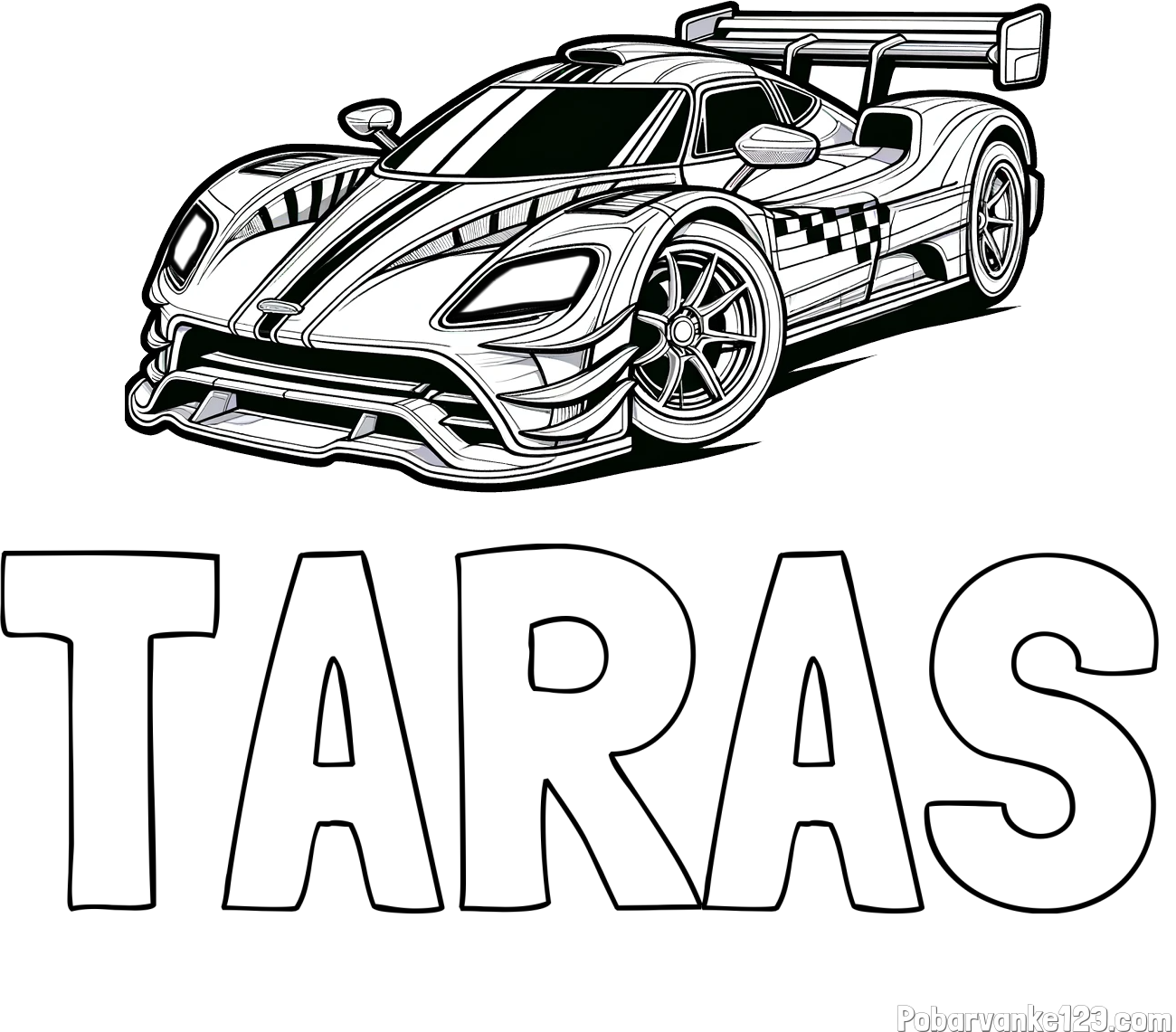 Pobarvanka imena TARAS in pobarvanka modernega športnega avtomobila