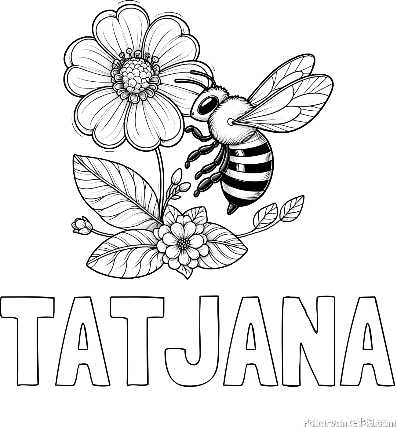 Pobarvanka imena TATJANA in otroška pobarvanka čebelice in rožice