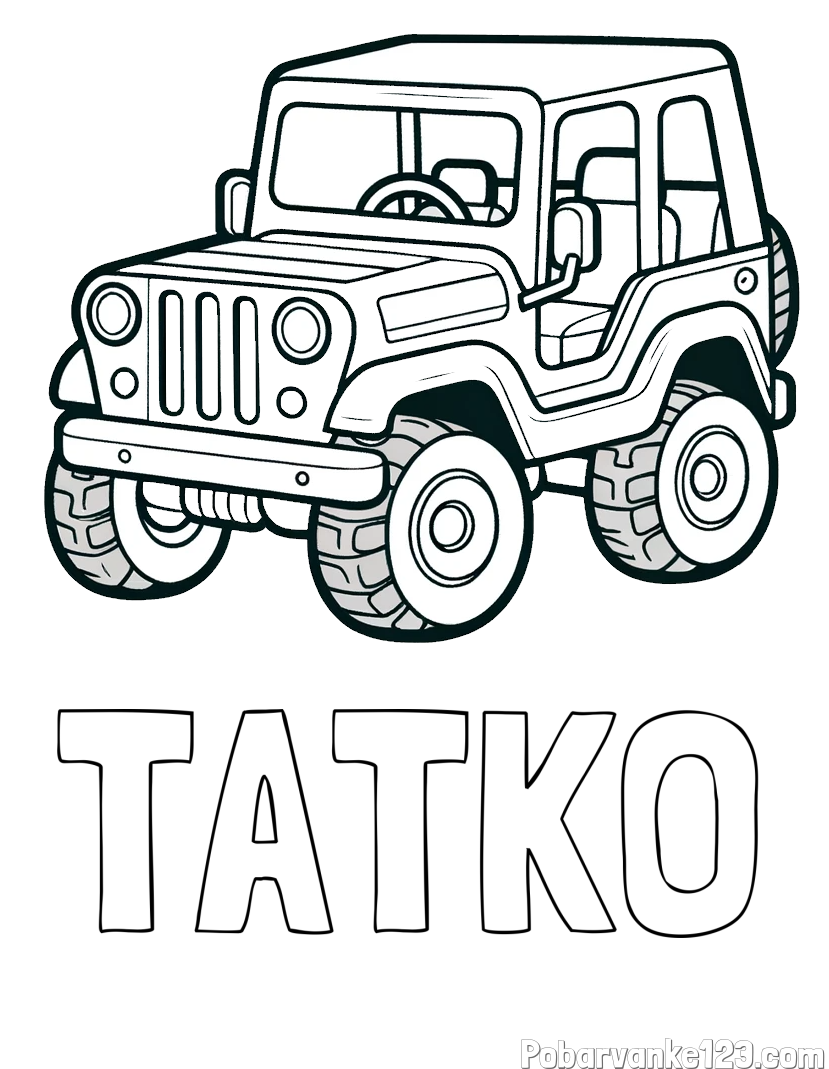 Pobarvanka imena TATKO in preprosta pobarvanka jeep-a