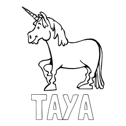 Online izdelana pobarvanka - Pobarvanka imena TAYA in pobarvanka veselega samoroga