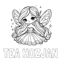 Online izdelana pobarvanka - Pobarvanka imena TEA HOZJAN in pobarvanka ljubke in nasmejane čarobne vile