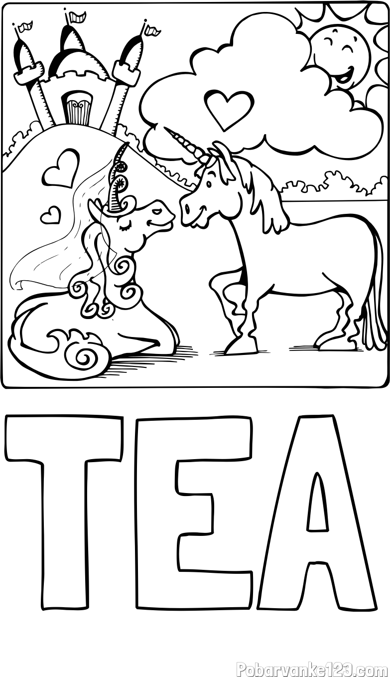 Pobarvanka imena TEA in pobarvanka zaljubljenih samorogov